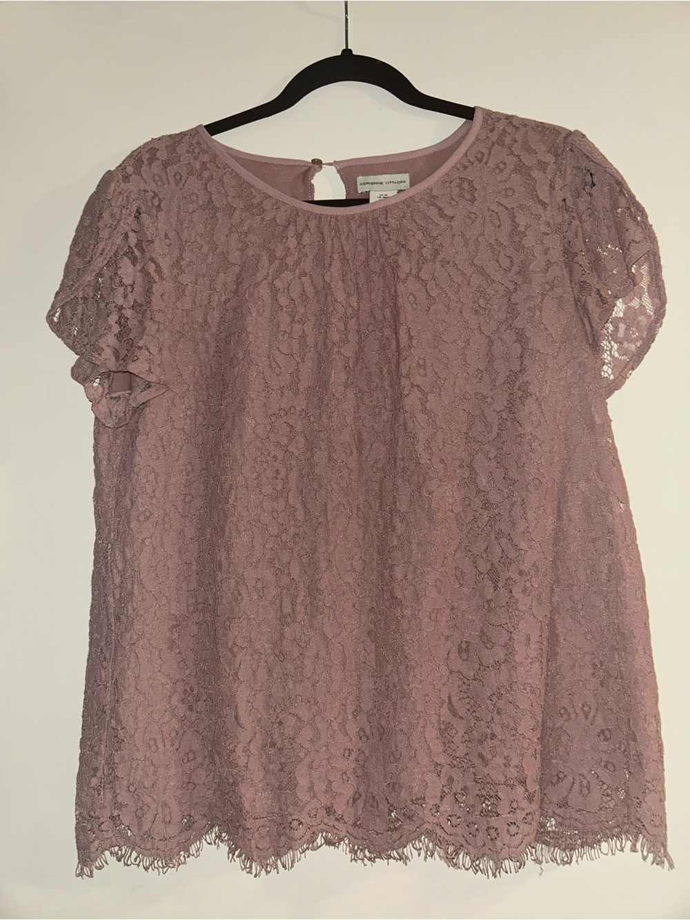 Adrienne Vittadini Dusty Mauve Lace Flutter-Sleeve Blouse